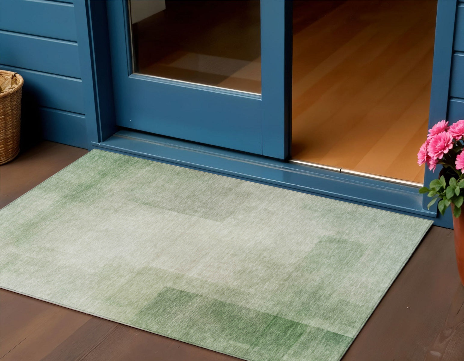 3 X 5 Artichoke Green Geometric Washable Indoor Outdoor Area Rug