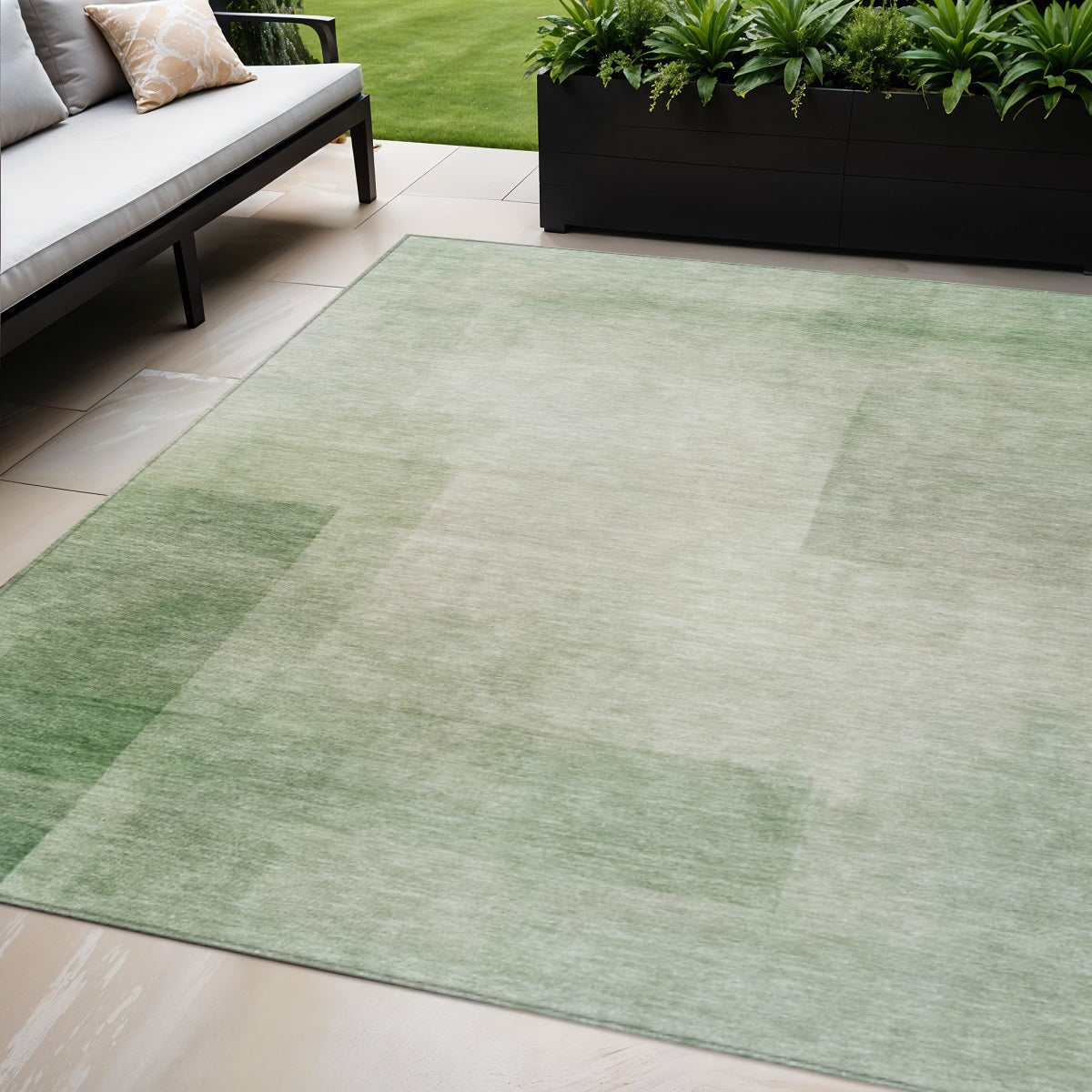5 X 8 Artichoke Green Geometric Washable Indoor Outdoor Area Rug