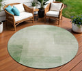 8 Artichoke Green Round Geometric Washable Indoor Outdoor Area Rug