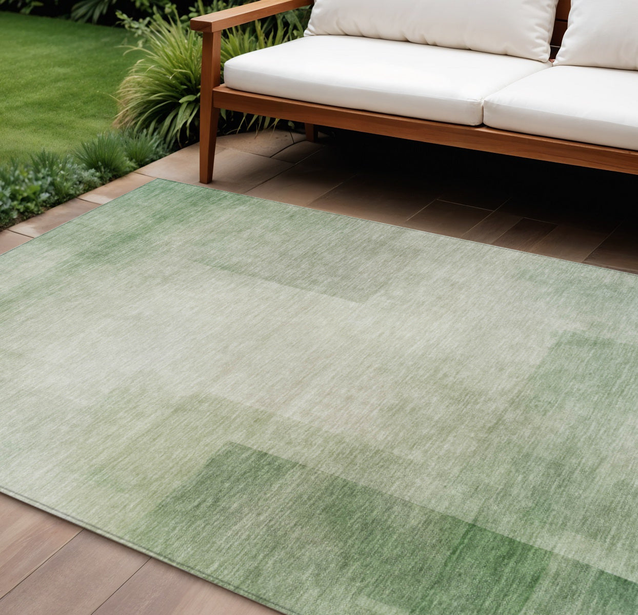8 X 10 Artichoke Green Geometric Washable Indoor Outdoor Area Rug