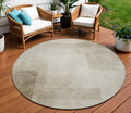 8 Khaki Round Geometric Washable Indoor Outdoor Area Rug