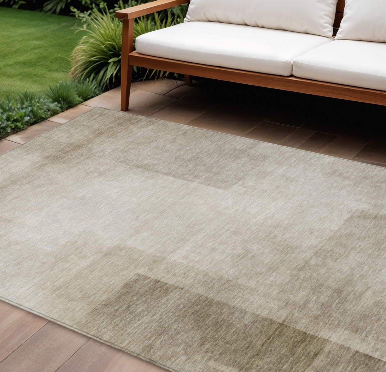 8 X 10 Khaki Geometric Washable Indoor Outdoor Area Rug