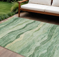 10 X 14 Green Striped Washable Indoor Outdoor Area Rug