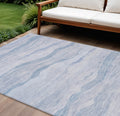 10 X 14 Sky Blue Striped Washable Indoor Outdoor Area Rug