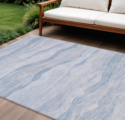 10 X 14 Sky Blue Striped Washable Indoor Outdoor Area Rug