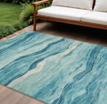 9 X 12 Turquoise Striped Washable Indoor Outdoor Area Rug