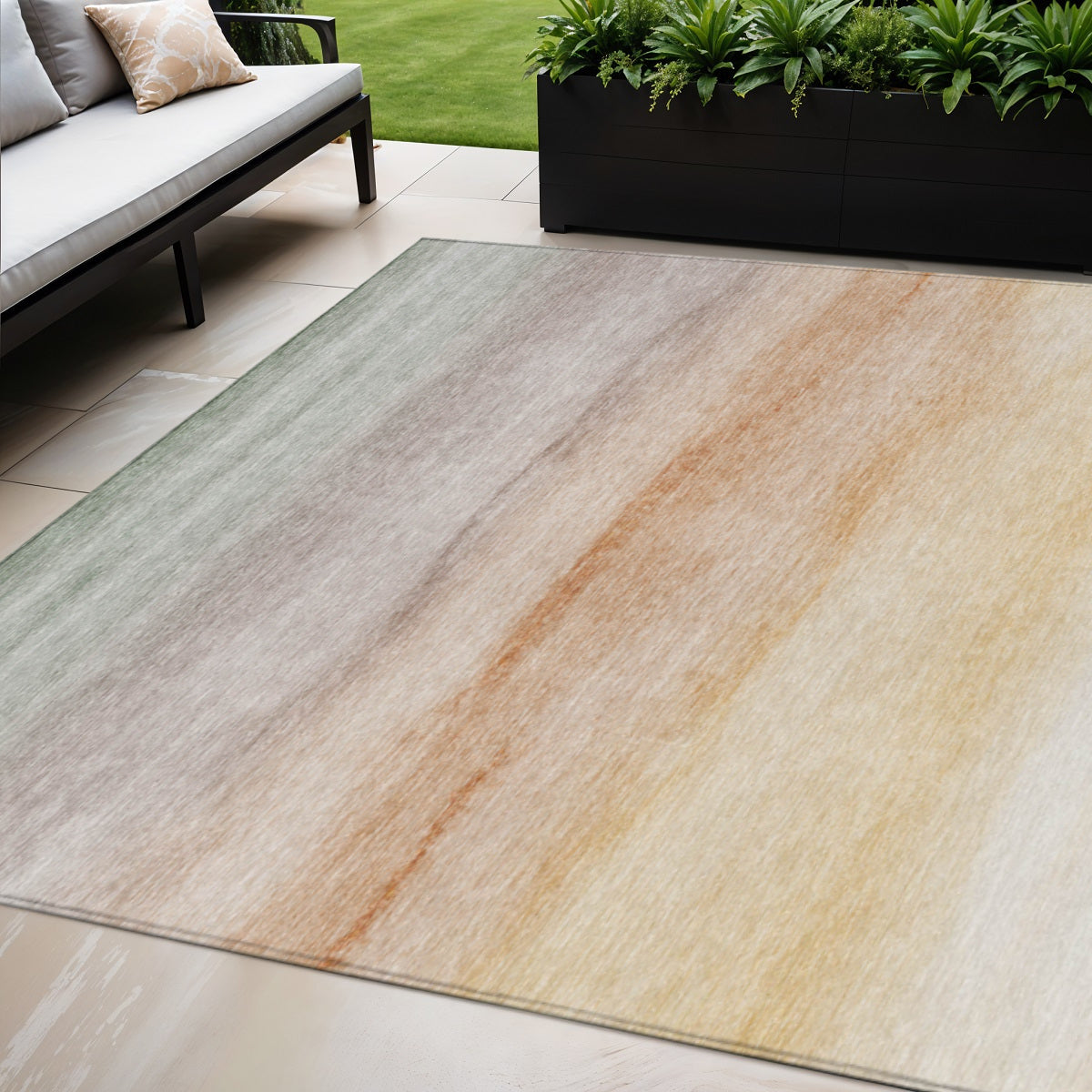 5 X 8 Coral Striped Washable Indoor Outdoor Area Rug