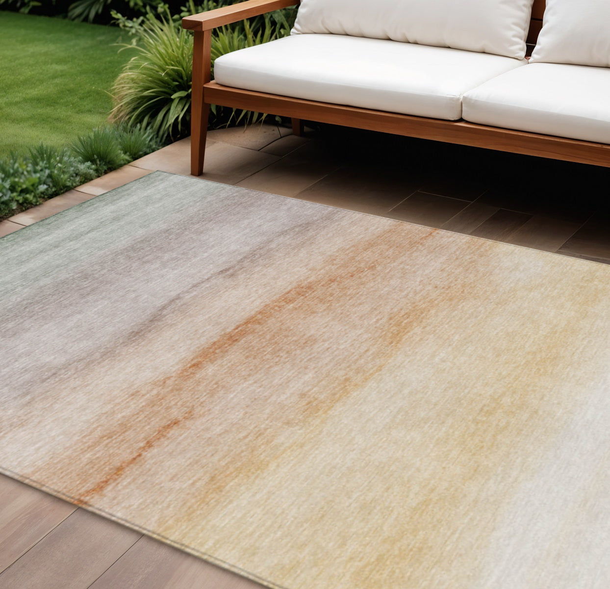 8 X 10 Coral Striped Washable Indoor Outdoor Area Rug