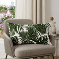 13 X 21 Green And White Tropical Botanical Linen Throw Pillow Cover with Embroidery
