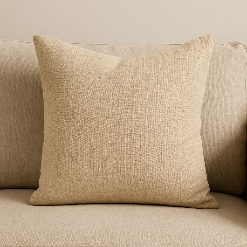 22 Beige Cotton Blend Throw Pillow Cover with Texture