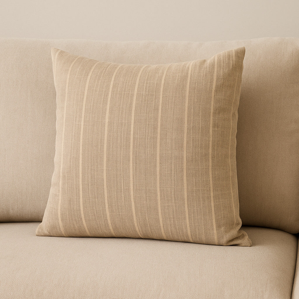 22 Beige And Gray Plaid Cotton Blend Throw Pillow Cover with Texture