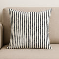 22 Cream And Black Striped Linen Throw Pillow Cover with Embroidery