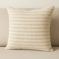 22 Cream And Beige Striped Linen Blend Throw Pillow Cover with Embroidery
