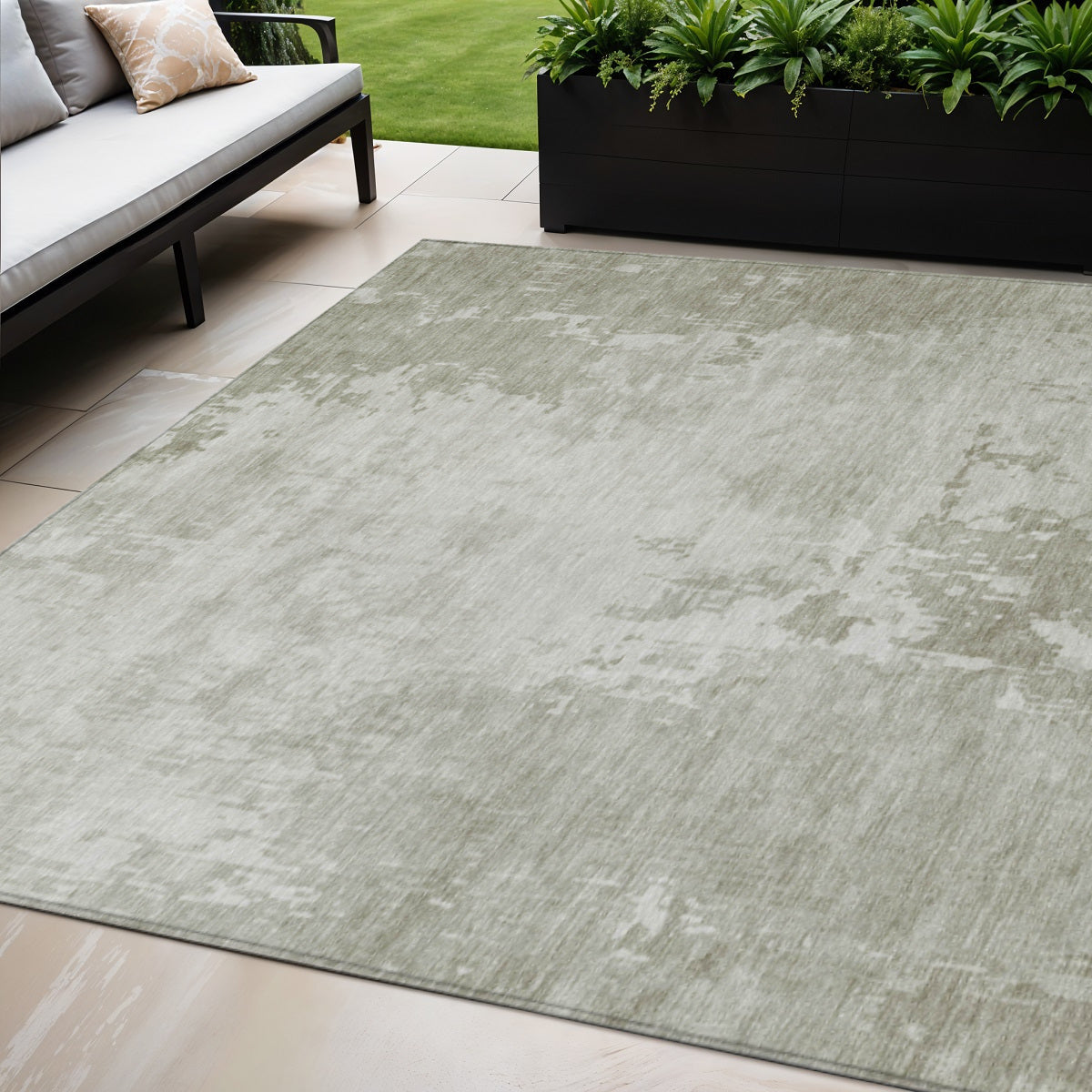 5 X 8 Linen Abstract Washable Indoor Outdoor Area Rug