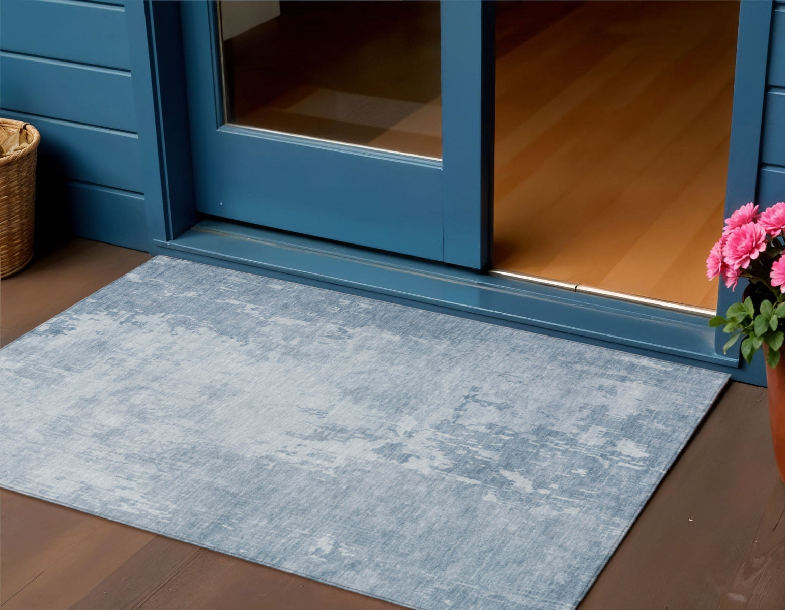 3 X 5 Sky Blue Abstract Washable Indoor Outdoor Area Rug
