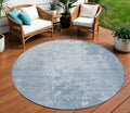 8 Sky Blue Round Abstract Washable Indoor Outdoor Area Rug
