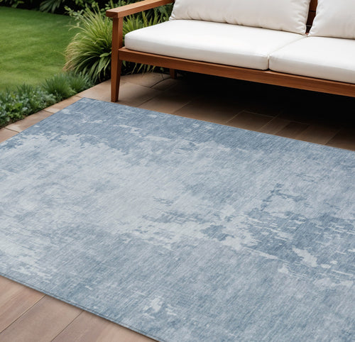 10 X 14 Sky Blue Abstract Washable Indoor Outdoor Area Rug