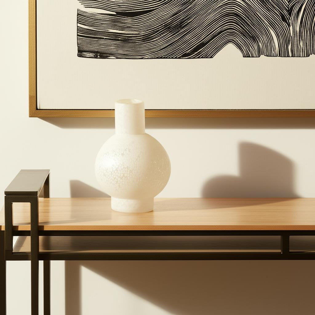 9 White Mottled Handblown Glass Table Vase