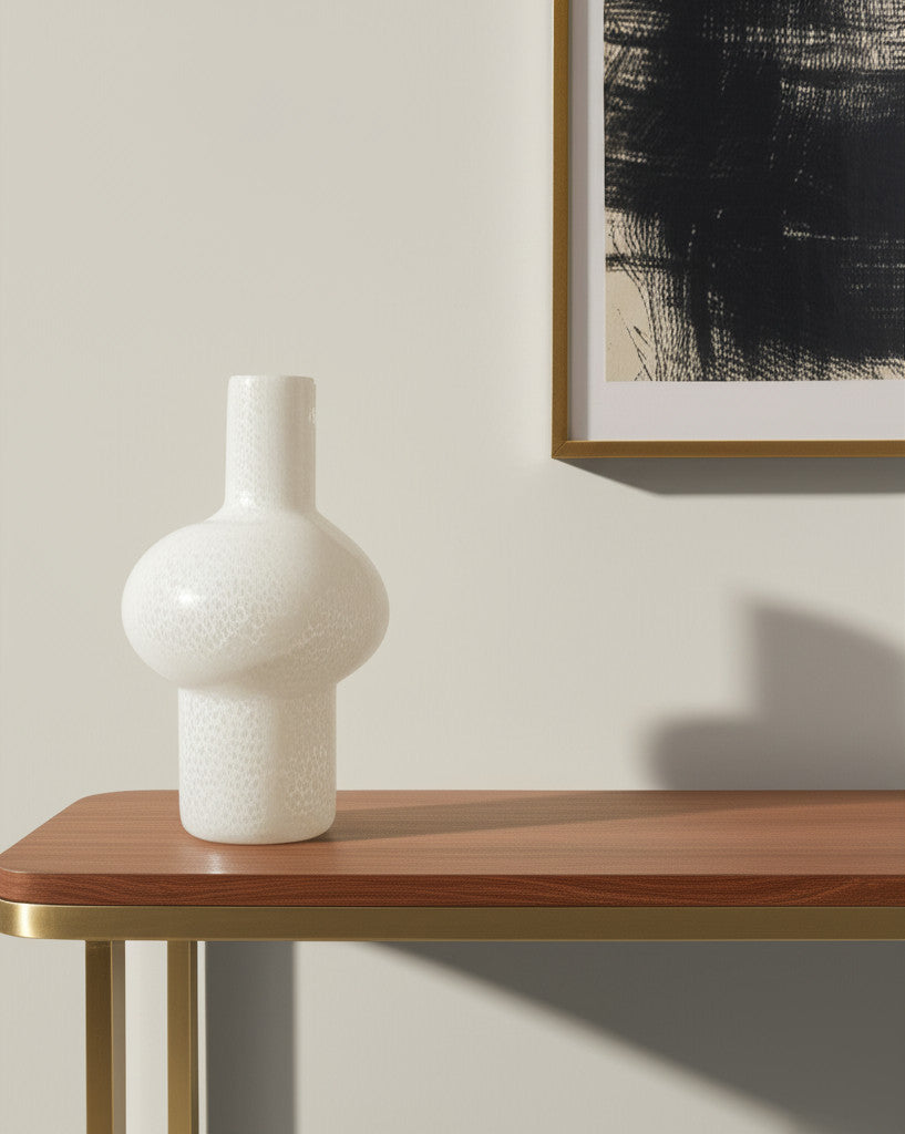 12 White Mottled Handblown Glass Table Vase