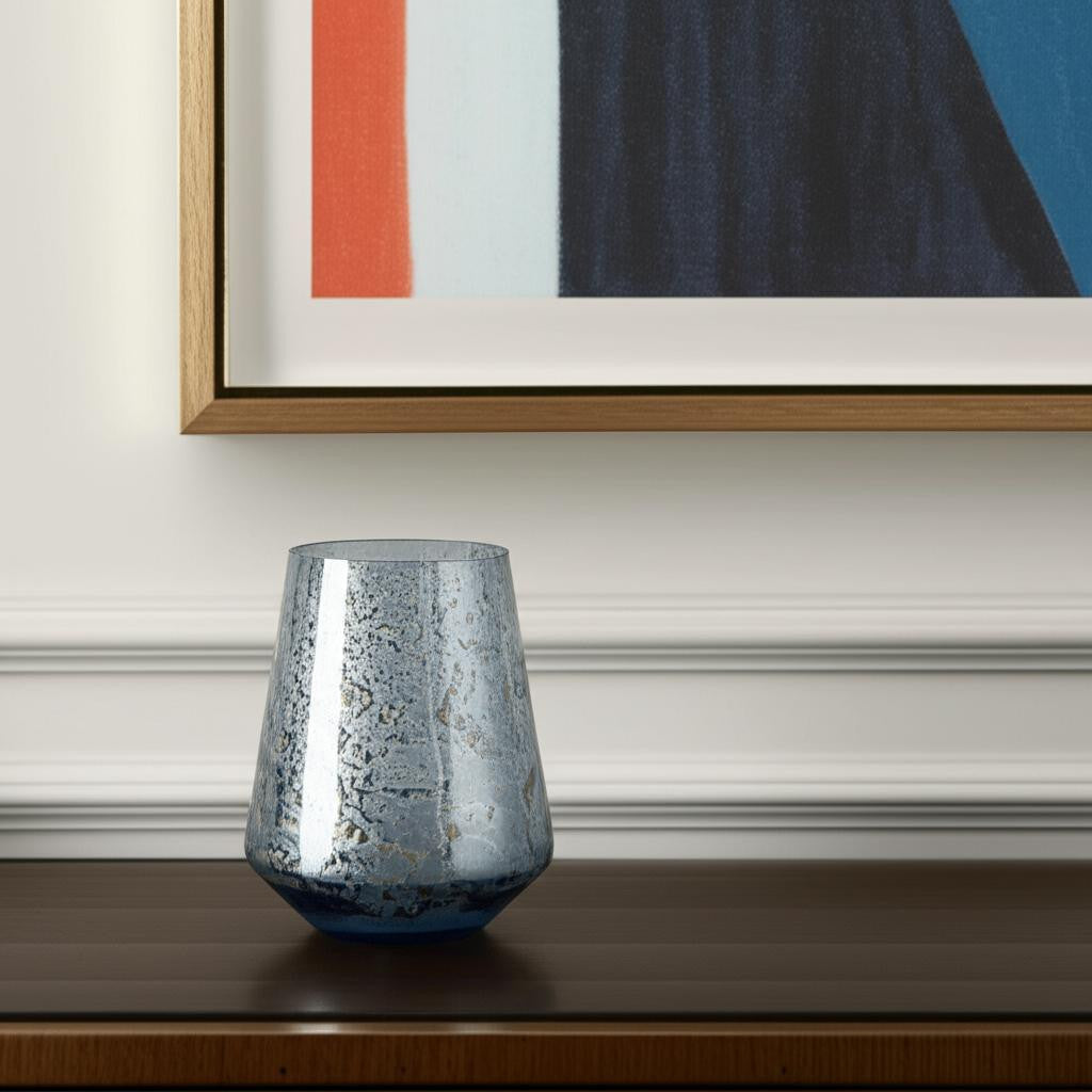 9 Blue Round Seeded Glass Table Vase