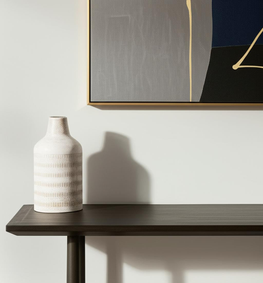 11 Off White And Natural Geometric Metal Cylinder Table Vase