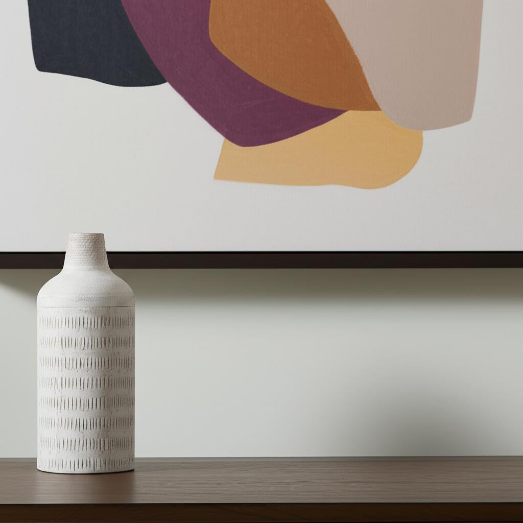 14 Off White And Natural Geometric Metal Cylinder Table Vase