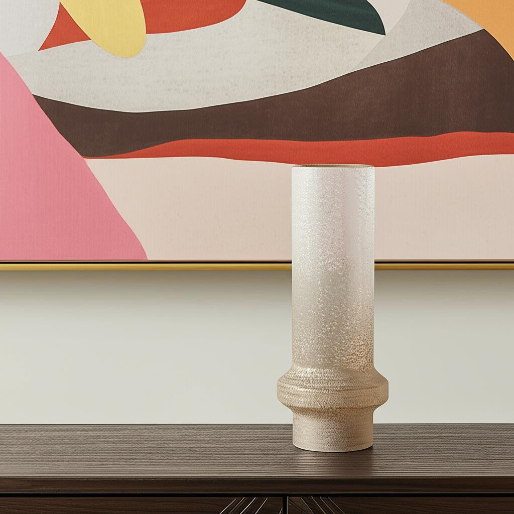 16 Off White And Gold Metal Cylinder Table Vase