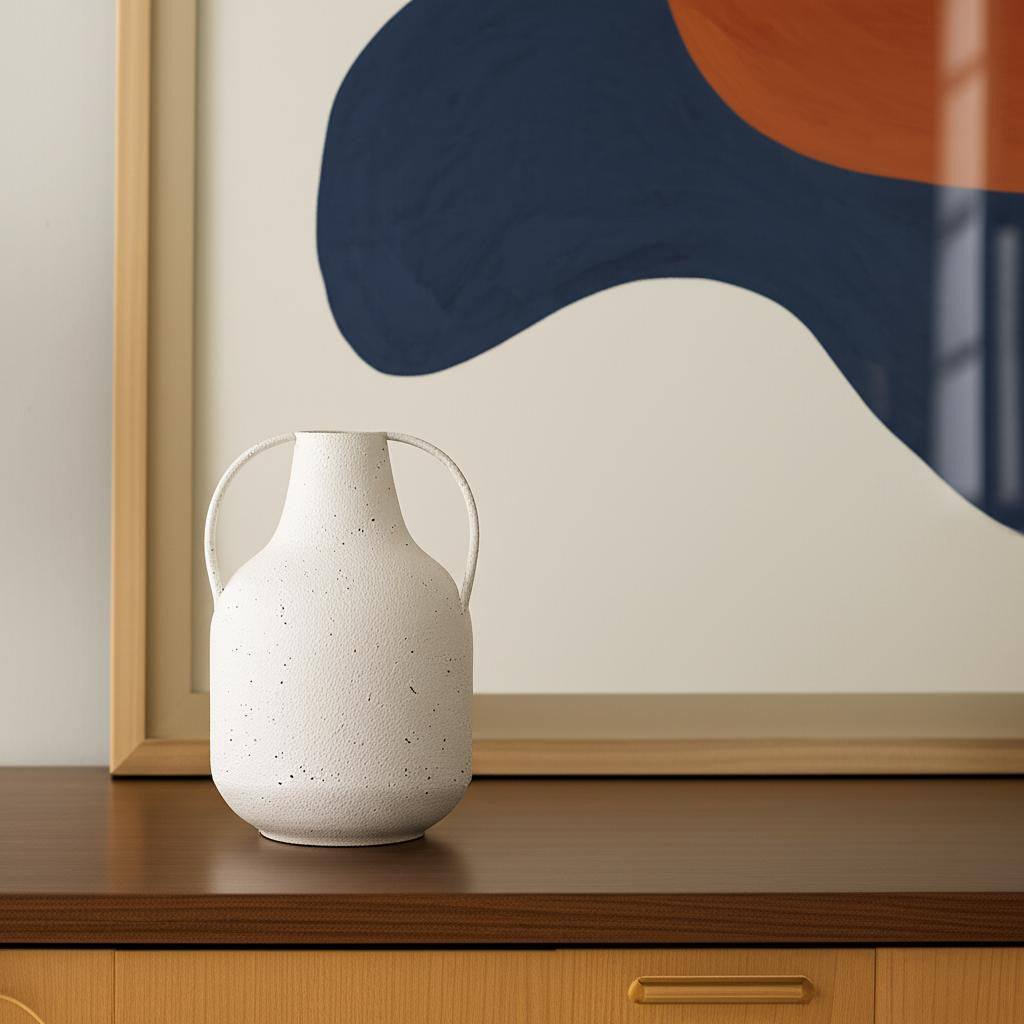 12 White Speckle Metal Amphora Table Vase