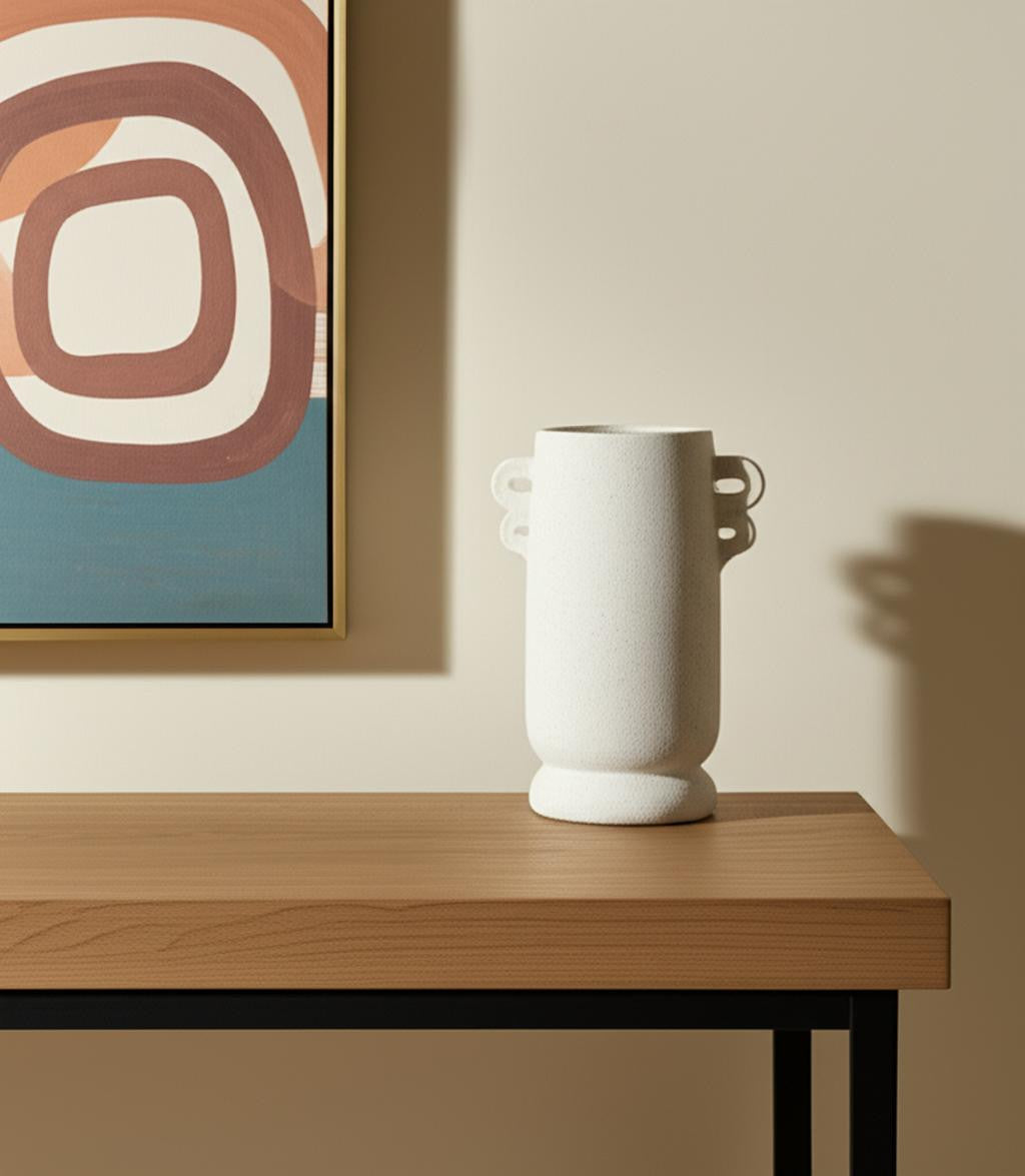 10 Off White Ceramic Cylinder Table Vase With Handles