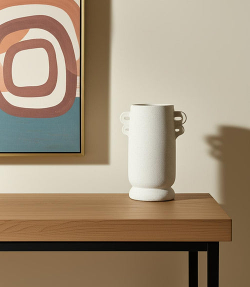 10 Off White Ceramic Cylinder Table Vase With Handles