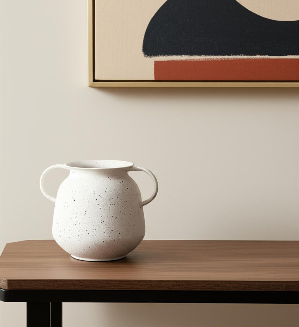 7 White Speckle Metal Amphora Table Vase