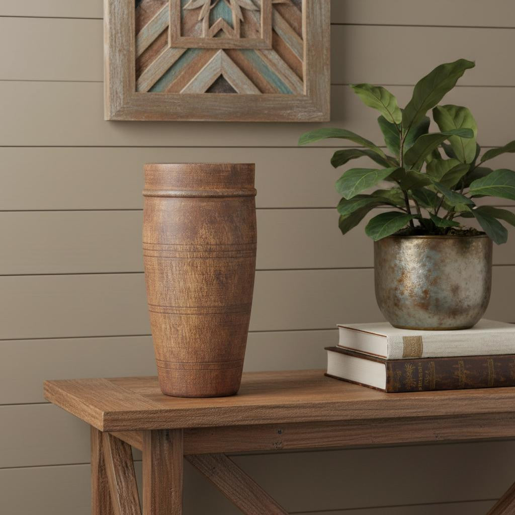 11 Brown Reclaimed Wood Cylinder Table Vase