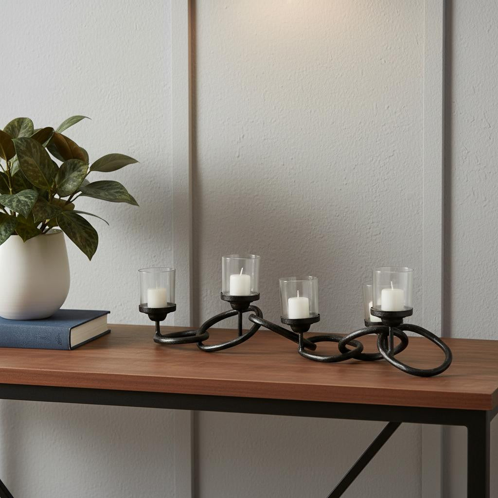 5 Black Distressed Abstract Metal Tabletop Votive Candle Holder
