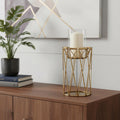 10 Antiqued Brass Distressed Geometric Metal And Glass Tabletop Hurricane Candle Holder