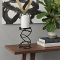 14 Black Geometric Glass And Metal Tabletop Pillar Candle Holder