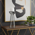11 Black Distressed Lattice Metal And Glass Tabletop Pillar Candle Holder