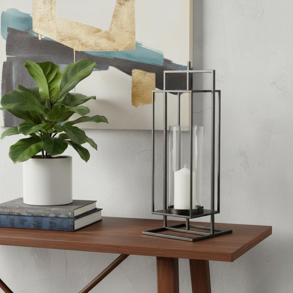24 Black Geometric Metal Tabletop Lantern Candle Holder