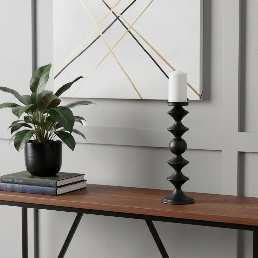 16 Black Metal Tabletop Pillar Candle Holder