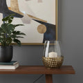 8 Gold Woven Metal And Glass Tabletop Hurricane Candle Holder