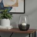 10 Black Woven Metal And Glass Tabletop Hurricane Candle Holder
