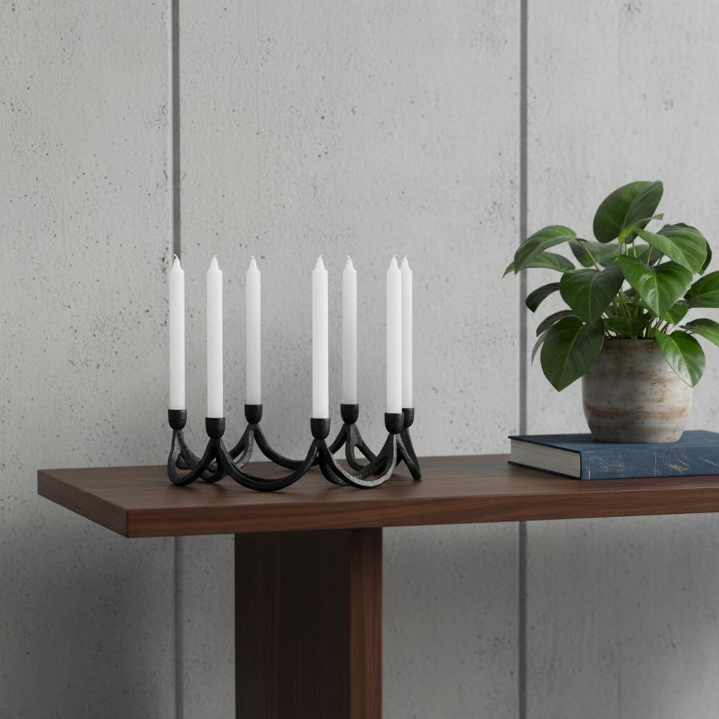 4 Black Abstract Metal Tabletop Candelabra Candle Holder