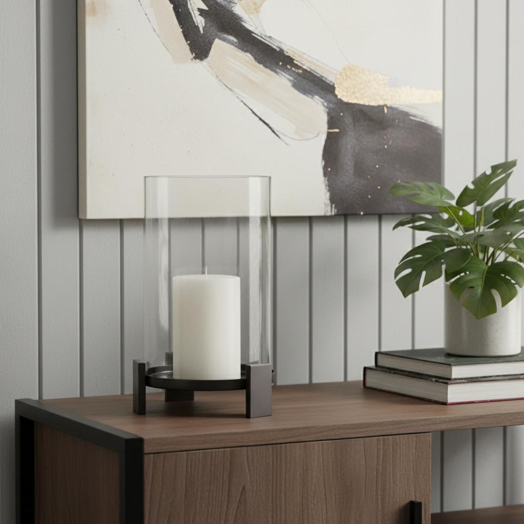 14 Black Metal Abstract Tabletop Hurricane Candle Holder