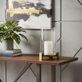 14 Antiqued Gold Geometric Glass And Metal Tabletop Hurricane Candle Holder