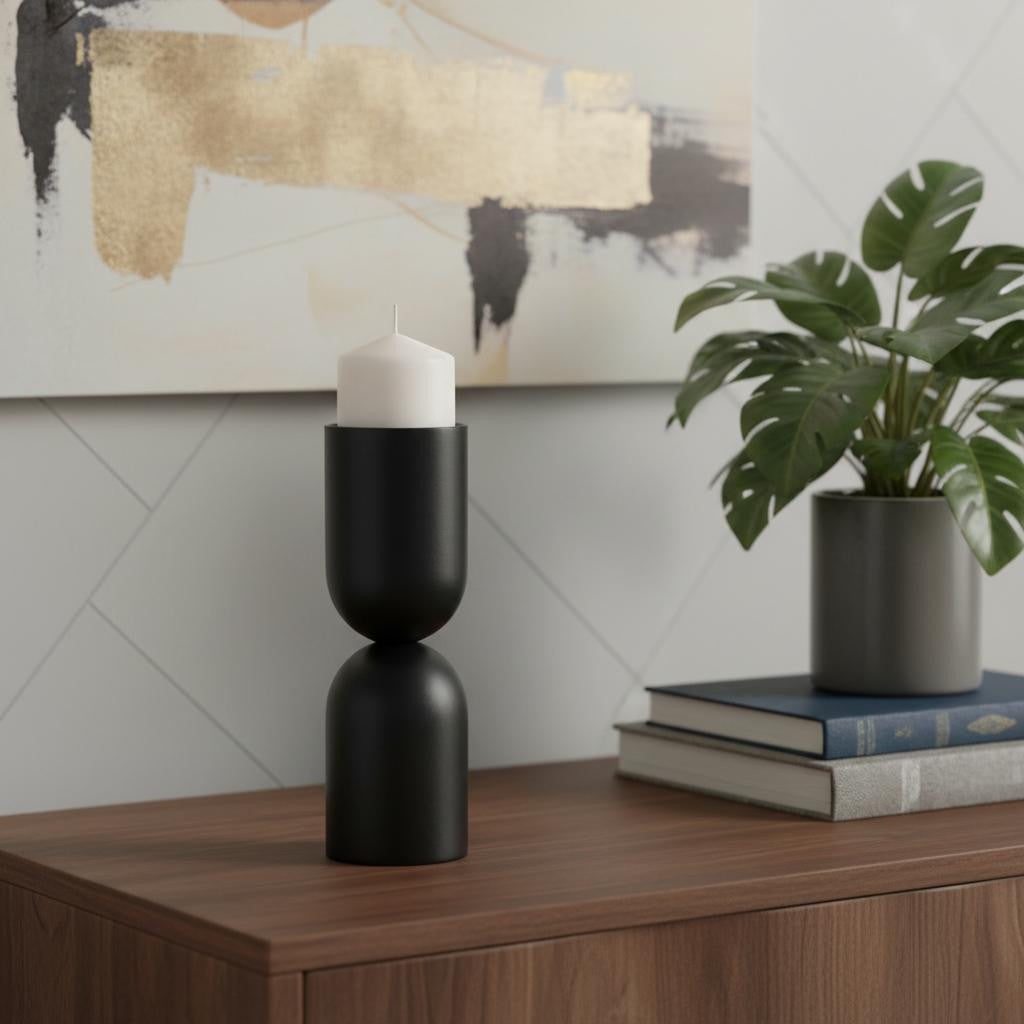 11 Black Metal Tabletop Pillar Candle Holder