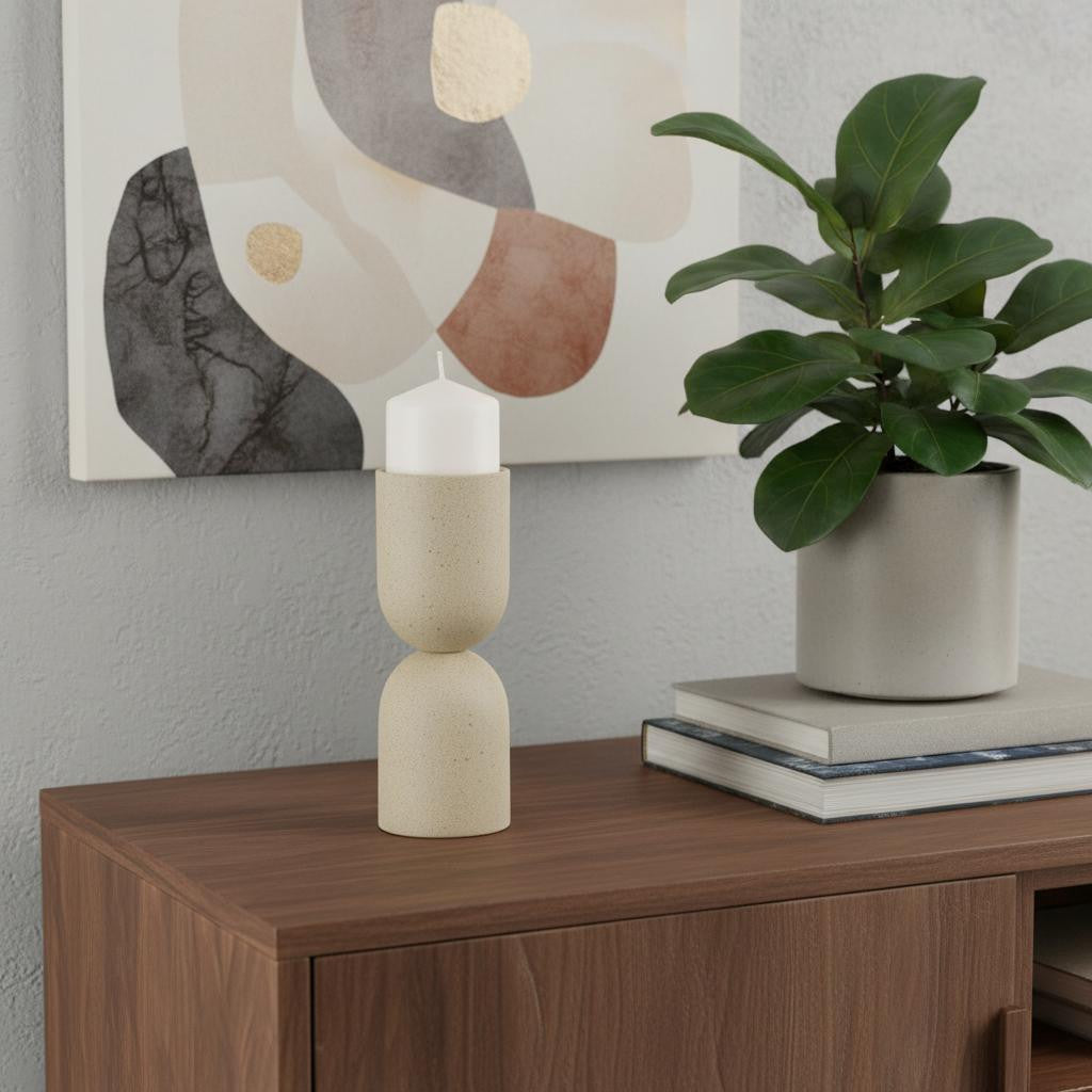 9 Beige Metal Tabletop Pillar Candle Holder