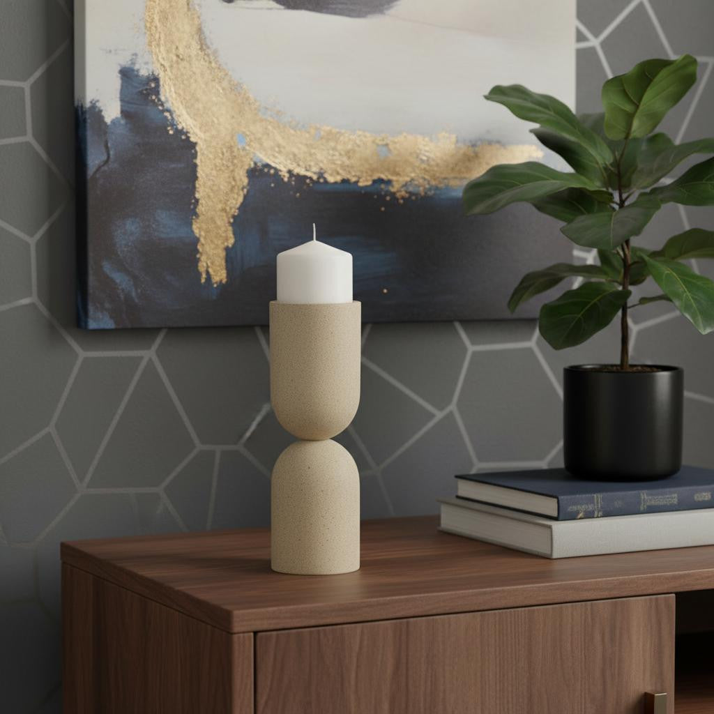 11 Beige Metal Tabletop Pillar Candle Holder