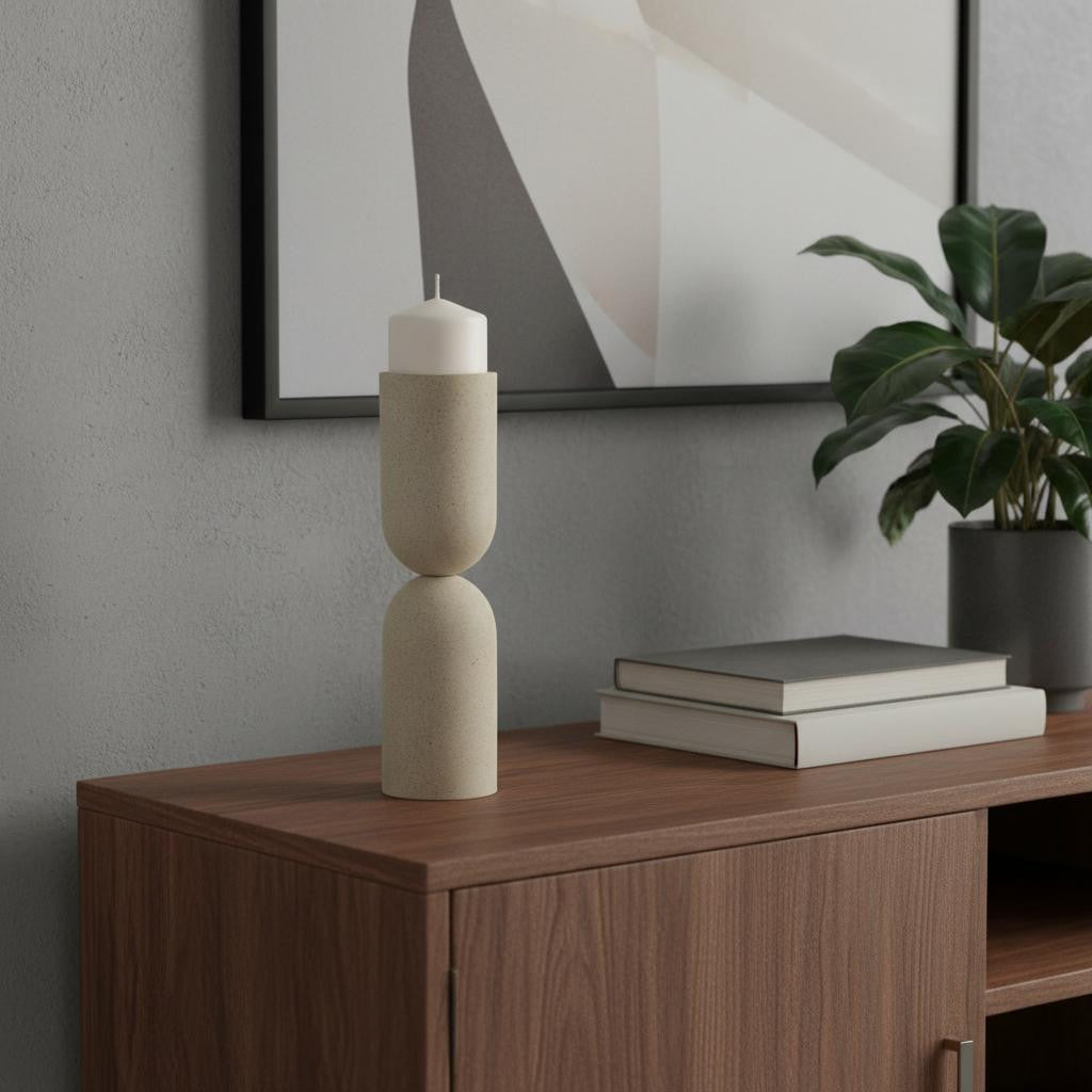 13 Beige Metal Abstract Tabletop Candle Holder