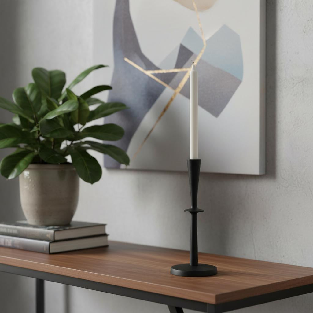 11 Black Metal Tabletop Taper Candlestick