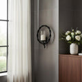 5 Black Distressed Geometric Metal And Glass Wall Sconce Candle Holder