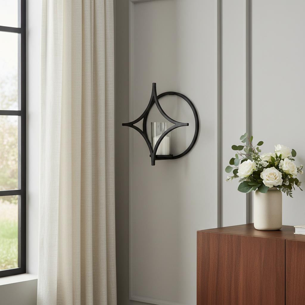 6 Black Quatrefoil Metal Wall Sconce Candle Holder
